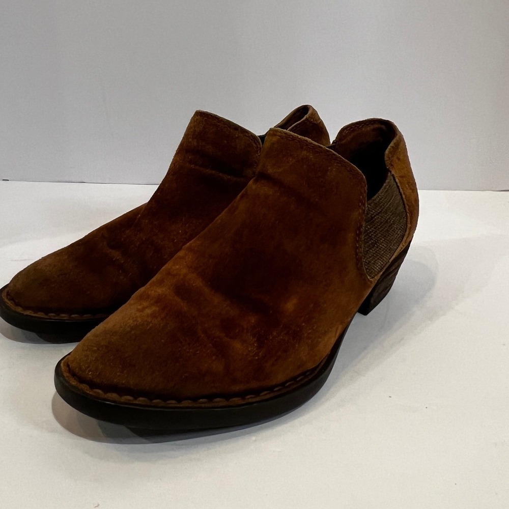 Womens Brown Suede Leather Born Ankle Boots Booties Elastic Slip On Casual 7M